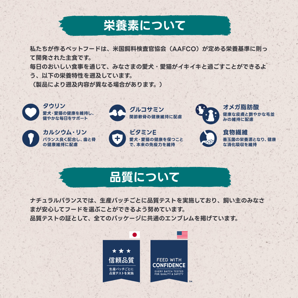 栄養素について　品質について