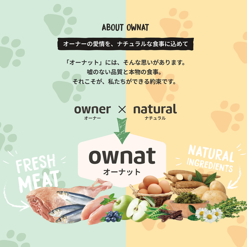 スペイン発のプレミアムペットフードブランド ownat（オーナット） 地元産の新鮮な生肉を最大50％使用した「リアルフード」志向のペットフードです